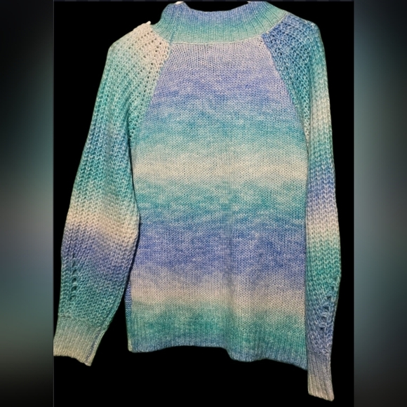 BiBi Turquoise and White Women's Sweater New Without Tag Small Oversized 21 PTP - Picture 4 of 5